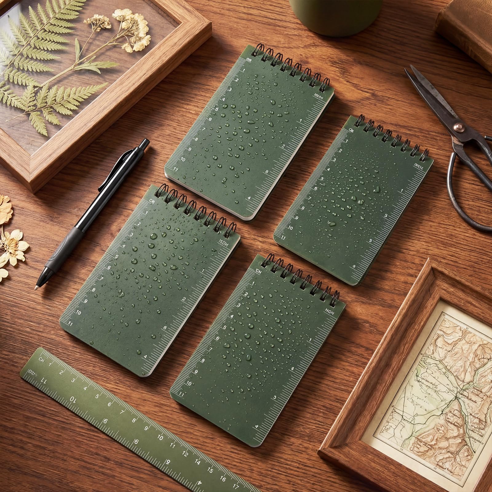 Eaasty Carnet de notes de police imperméable de 7,6 x 12,7 cm – Carnet à spirale résistant aux intempéries – Papier sténo, notes pour papa, bureau, activités de plein air (vert kaki)