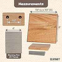 Vista 2 de Olikraft Tabla de bloqueo de ganchillo de 9.5" con clavijas, 50 alfileres, tablas de bloqueo cuadradas de abuela para proyectos de ganchillo