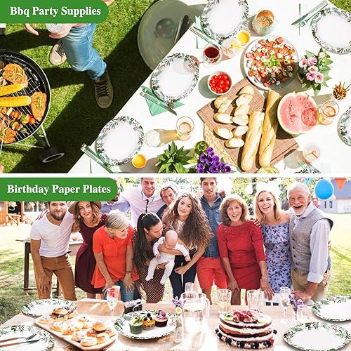 Miniatura 7 de VEIZEDD 50 platos ovalados de papel de 12 x 10 pulgadas, suministros de fiesta de Navidad verde y rojo, grandes platos desechables para vacaciones,