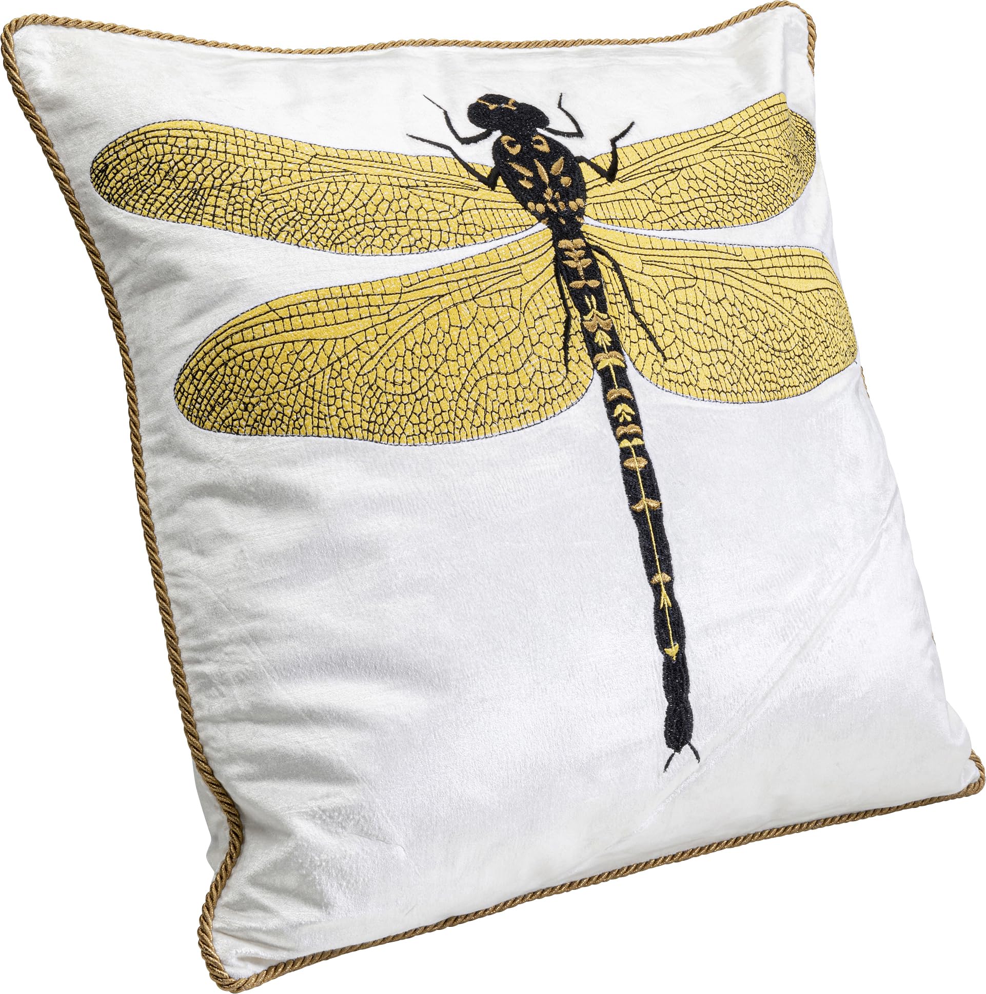 Kare Cuscino di design con glitter Dragonfly, bianco, sfoderabile con chiusura lampo, con imbottitura, cuscino decorativo, accessorio per la casa, rivestimento in velluto, 40 x 40 cm (altezza x
