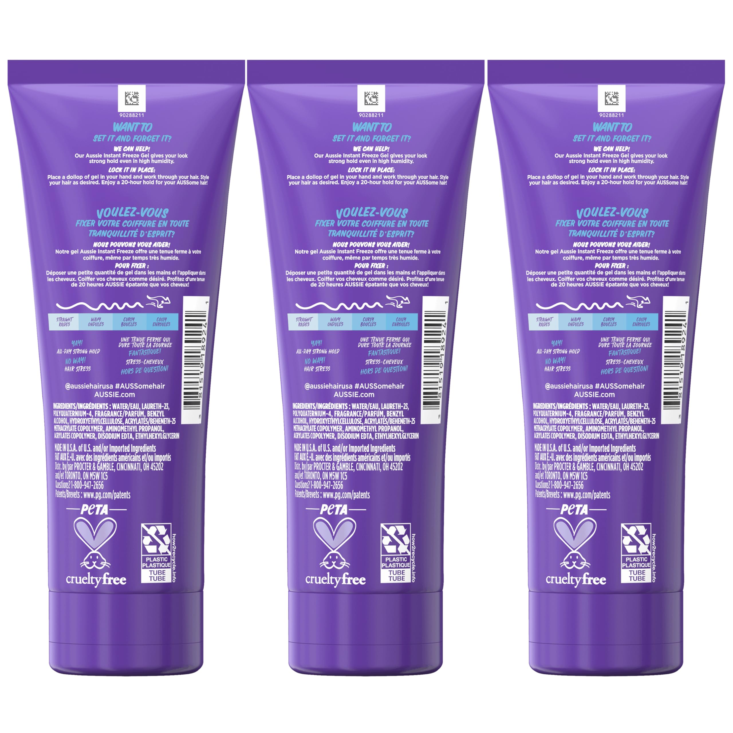 Aussie Instant Freeze Sculpting Maximum Hold Hair Gel with Jojoba Oil, Sea Kelp and Australian Aloe, 7 Oz (Triple Pack)