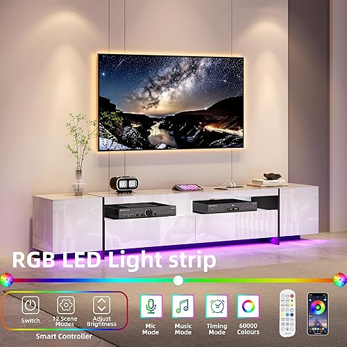 Miniatura 5 de Moderno soporte de TV para televisor de 85, 90 y 100 pulgadas, centro de entretenimiento de 94.5 pulgadas con luces LED y tomas de corriente,