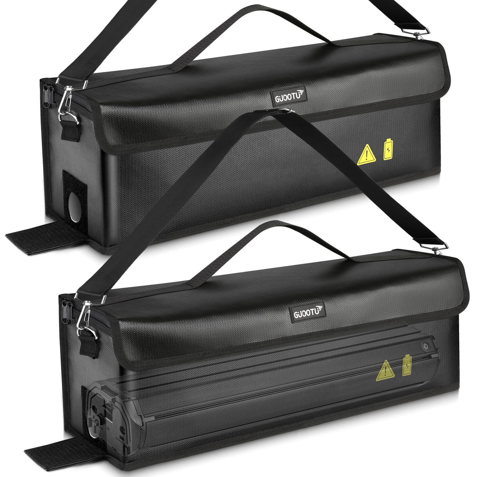 GUOOTU 2 Er Set Ebike Akku Tasche,Feuerfest bis 1400 °C,für Lagerung,Transport, Akku Tasche Wasserdicht Explosionssicher,Ebike akku schutzhülle Großraum (2, 49 x 15 x 15cm -2 Stück)