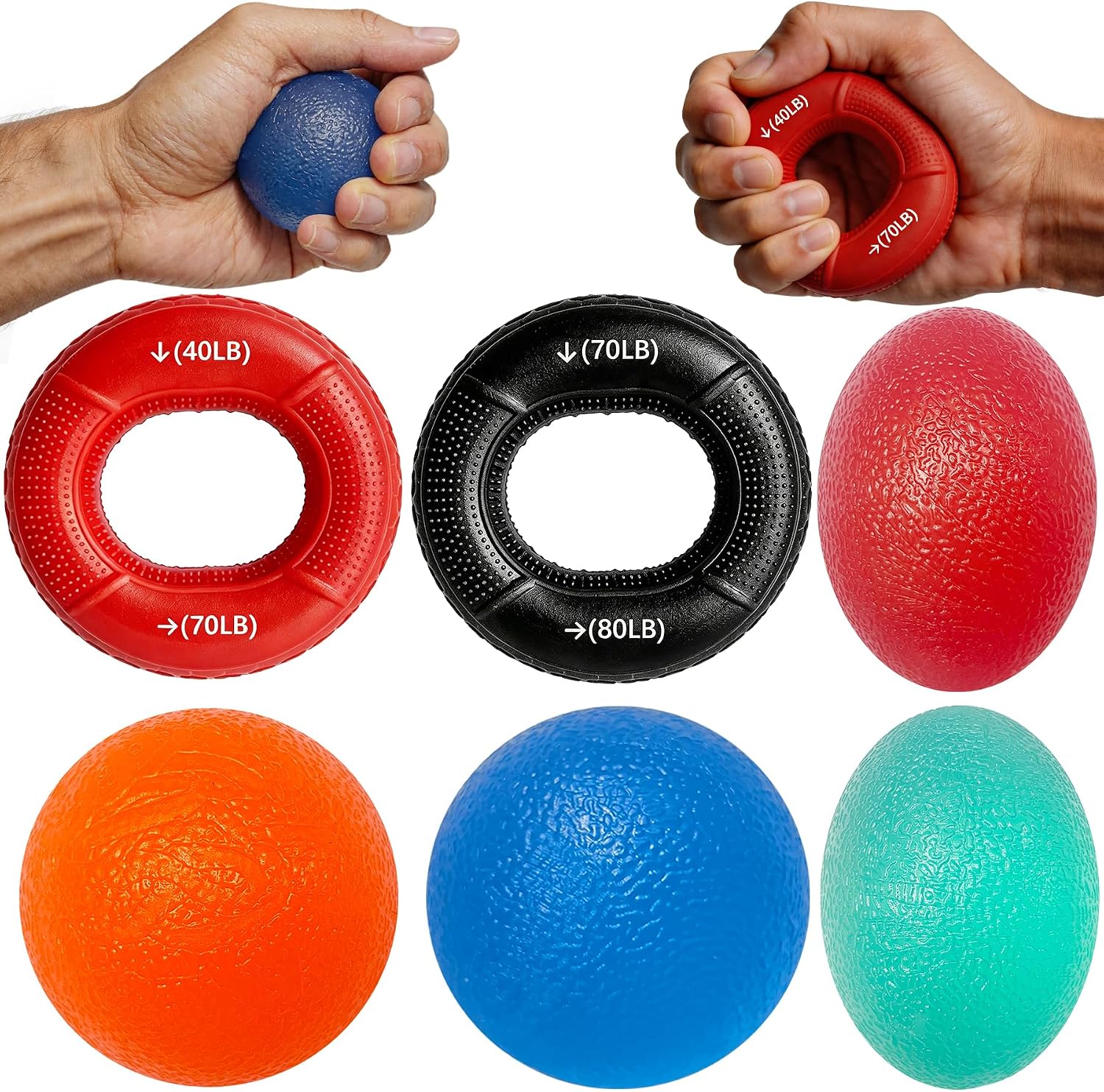 Grip Strength Trainer,Stress Balls for Adults (6 Pack), 6 Resistance Levels Hand Exercisers for Strength, Hand Strengthening Devices,Exercise Squeeze Squishy Wrist Ball, Physical Therapy Exerciser
