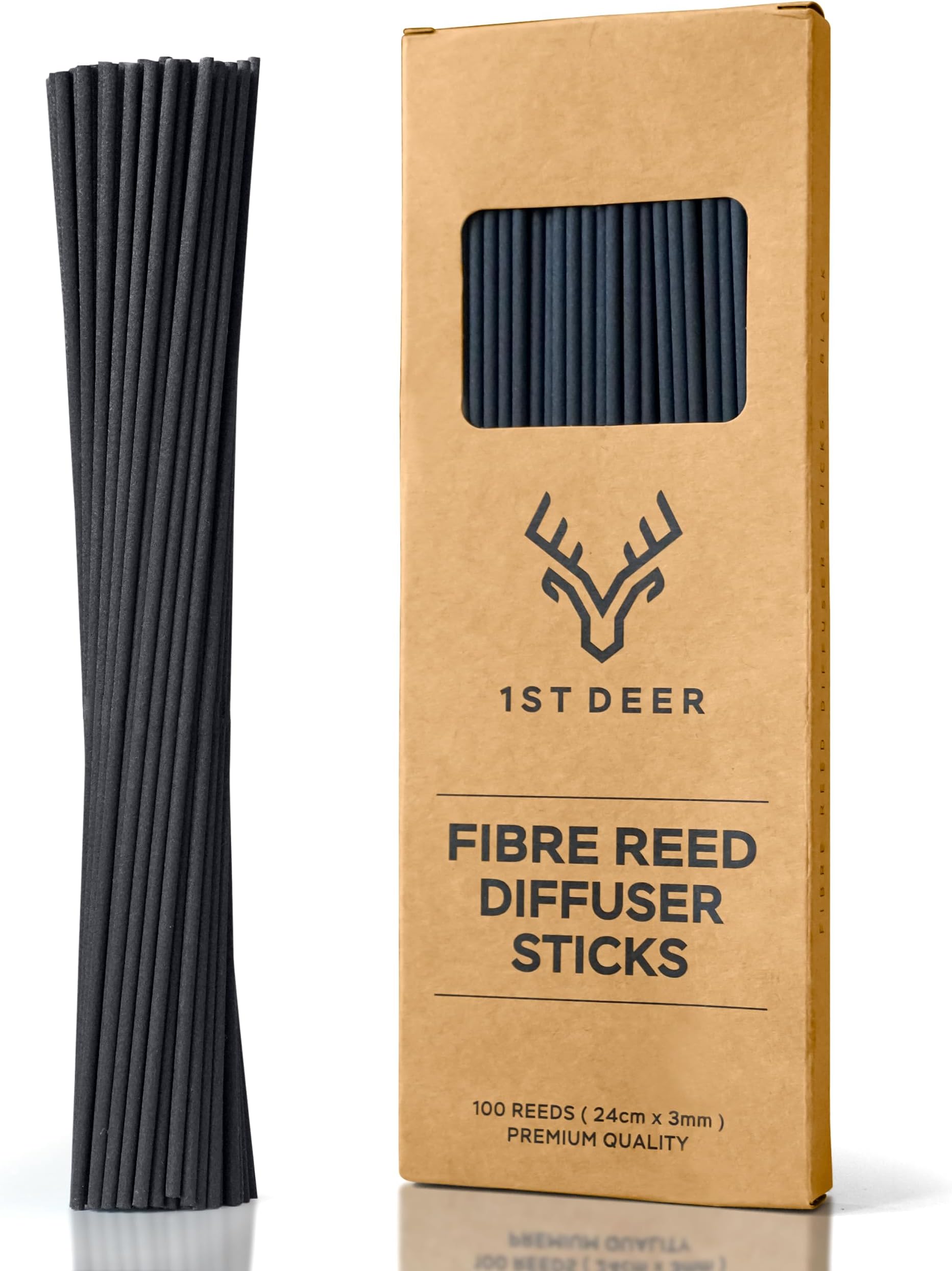 Fibre Reed Sticks – 100 pcs Black Reed Diffuser Sticks for Essential Oil Aroma Refill, Spa, Fragrance, Aromatherapy (24 cm x 3 mm)