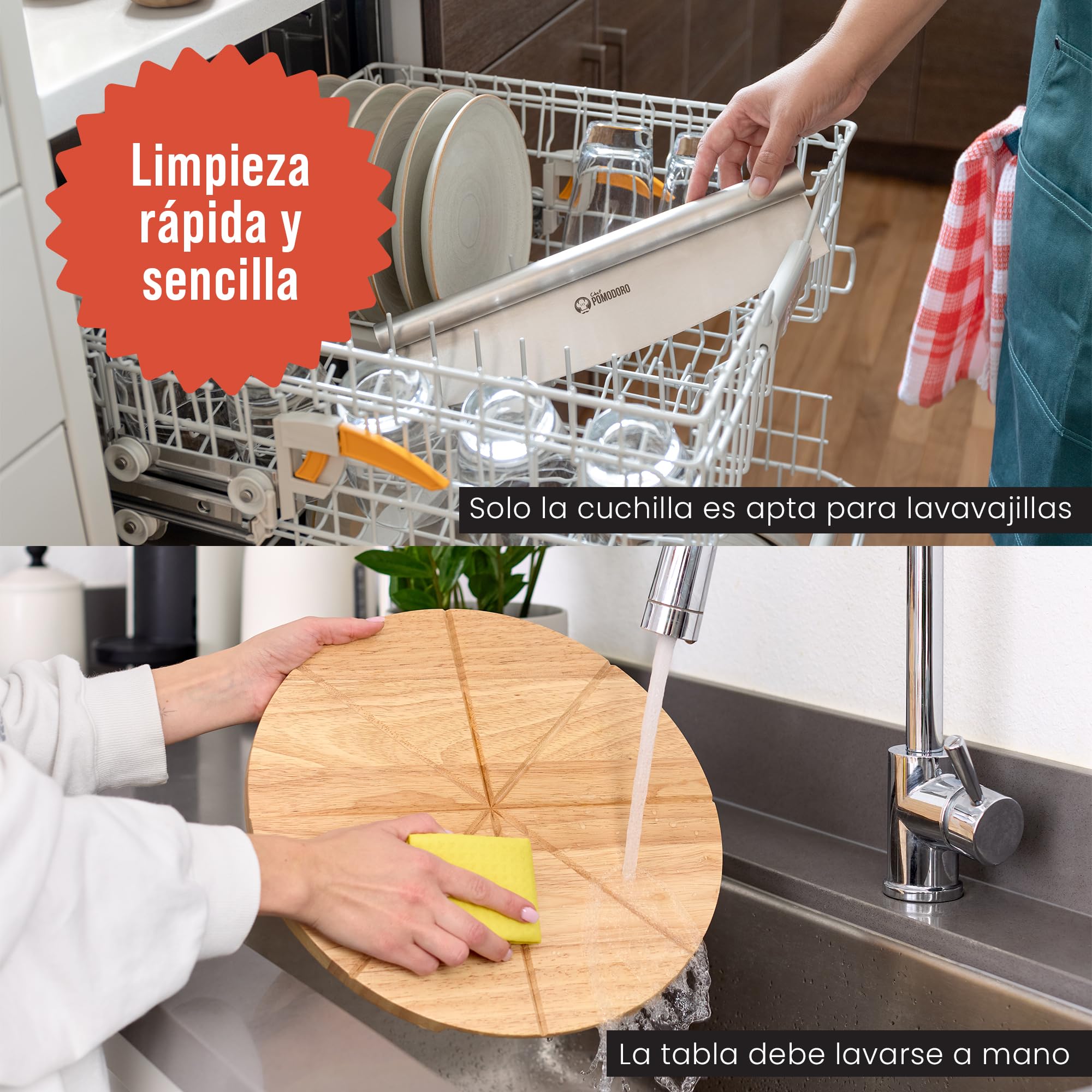Chef Pomodoro - Juego De Cortador De Pizza De 14"" Con Cuchilla Oscilante Y Tabla Para Cortar Pizza – Cuchilla De Acero Inoxidable Y Tabla De Madera Con Guía Para Cortar Pizza