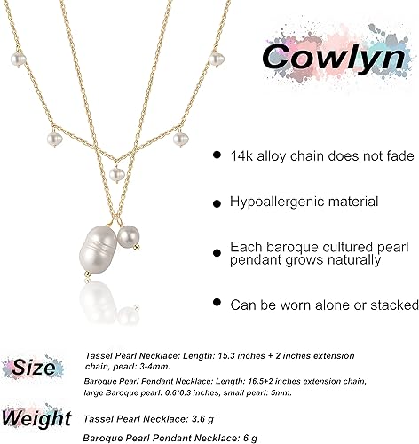 Miniatura 3 de Cowlyn Delicado collar con colgante de perlas redondas para mujer, chapado en oro de 14 quilates, cadena de cruz de girasol, colgante hecho a mano,