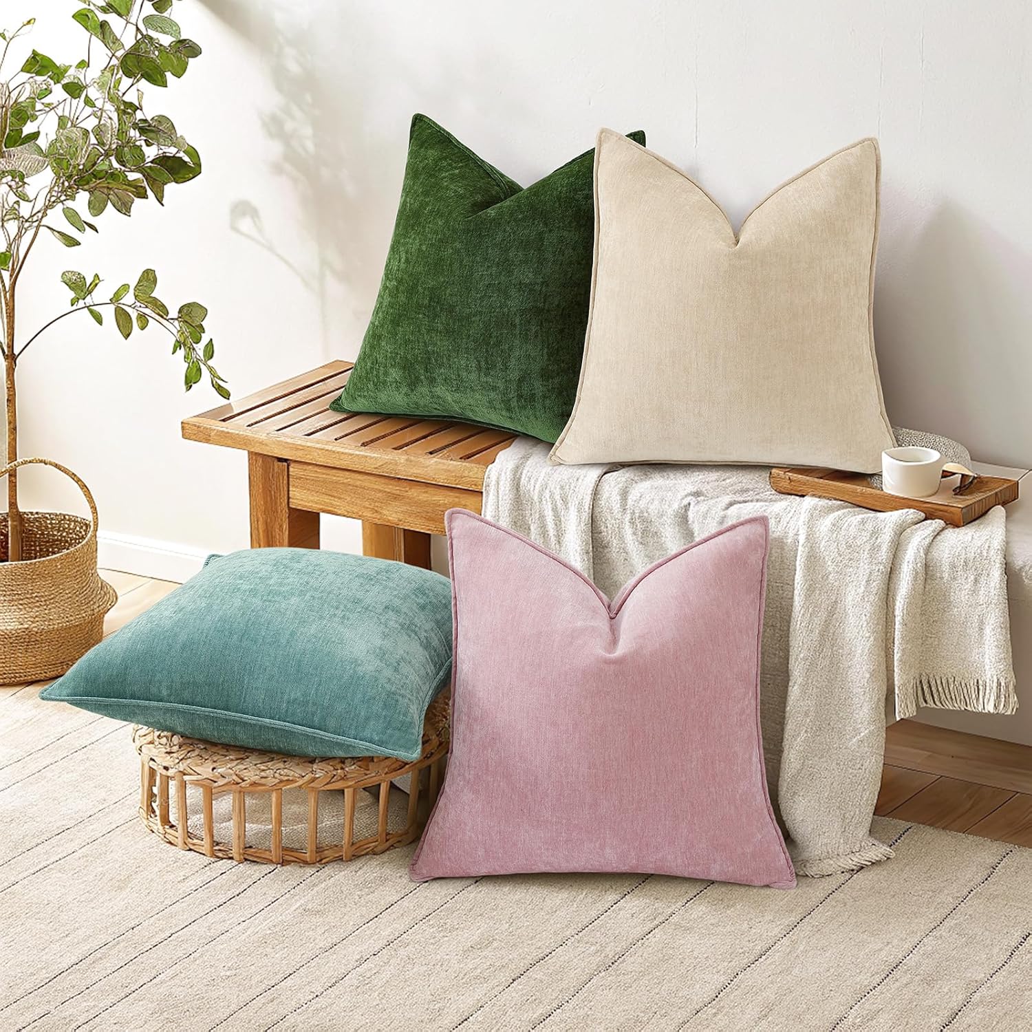 decorUhome Spring Couch Throw Pillow Covers 12x20 Set of 2, Decorative Soft Velvet Modern Cozy Chenille Lumbar Pillow Cases with Elegant Design for Sofa Bed Living Room Home Decor, Beige - Image 7