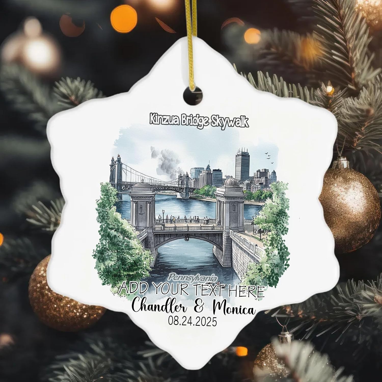 Ceramic Snowflake Ornament – Kinzua Bridge Skywalk-Mount Jewett-Pennsylvania Famous Bridge Collection – Personalized Christmas Decoration, Custom Travel Souvenir Gift for Family q6GciO image 5