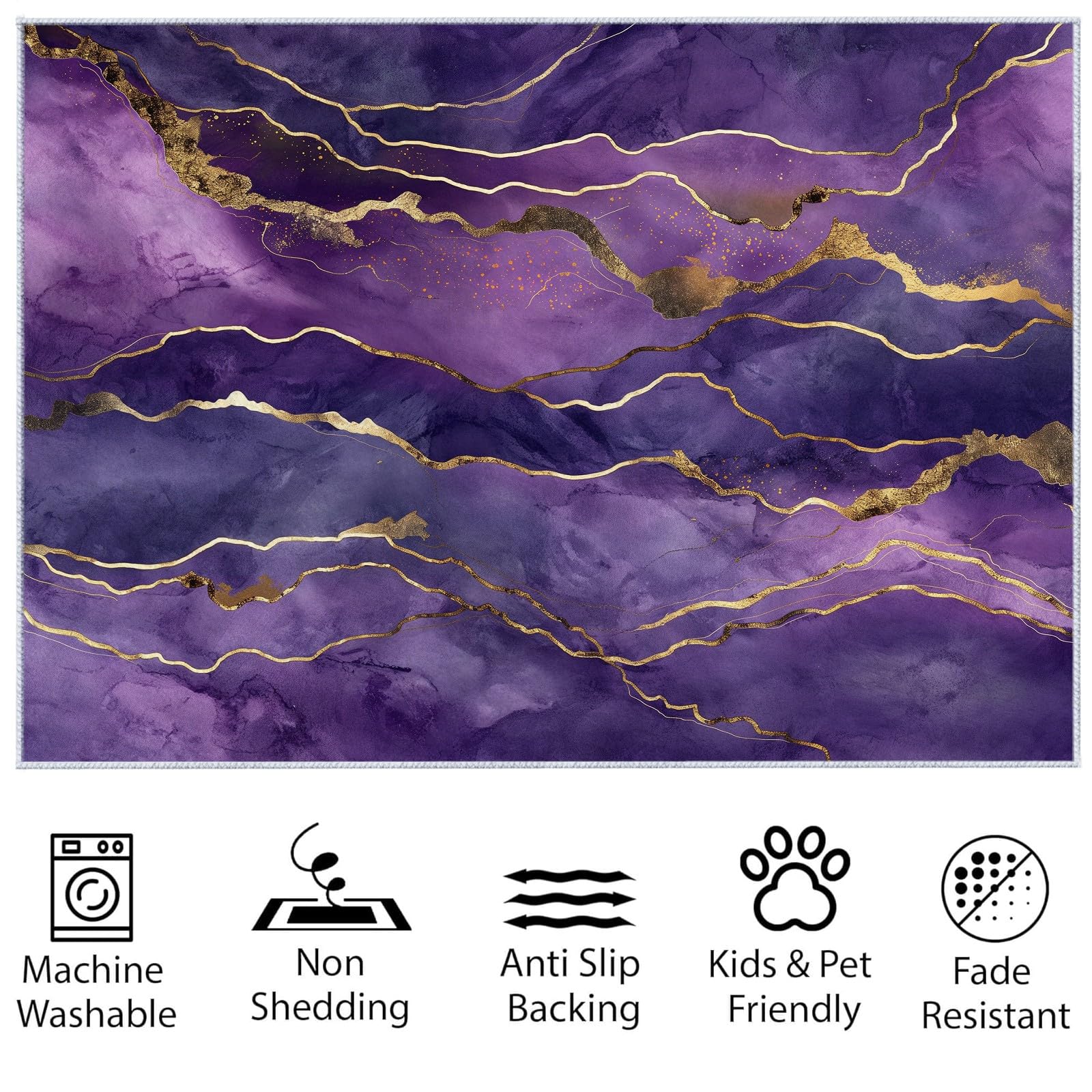Generico Tappeto Soggiorno Marmo Viola 80x150 cm Tappeti per Salotto Moderno Cameretta Bimba Tappeti, Tappeto morbido e Antiscivolo Soffice per la camera da letto