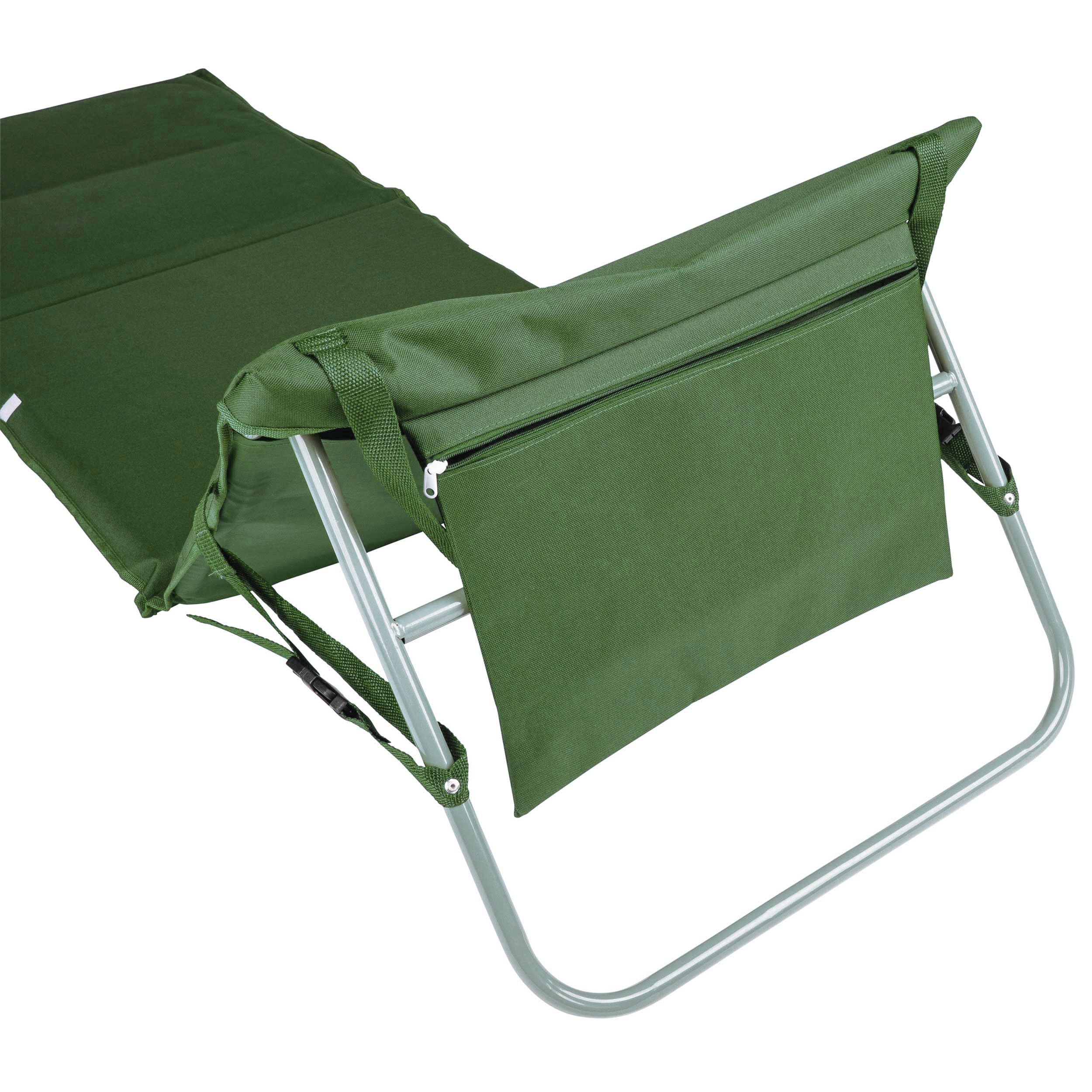 ONVAYA Tapis de plage de qualité supérieure kaki 2 cm rembourré avec dossier | Chaise longue de plage pliable | Matelas de plage bleu foncé | Tapis de soleil avec sangle de transport | 161 x 55 x 45