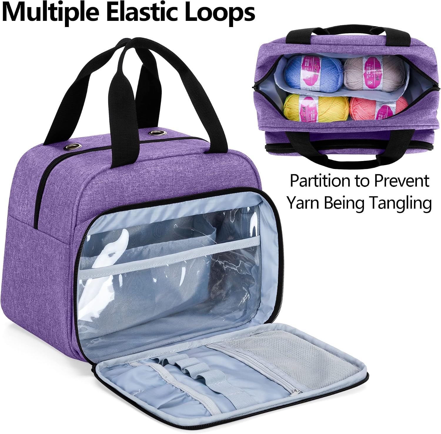 LoDrid Crochet Kit with 6 E-Books, Yarn Storage Bag with 12(50g) Colors Yarn & 2 Crochet Hooks, Portable Bag Organizer with Knitting Starter Set, Supplies Tools for Beginners, Adults, Purple