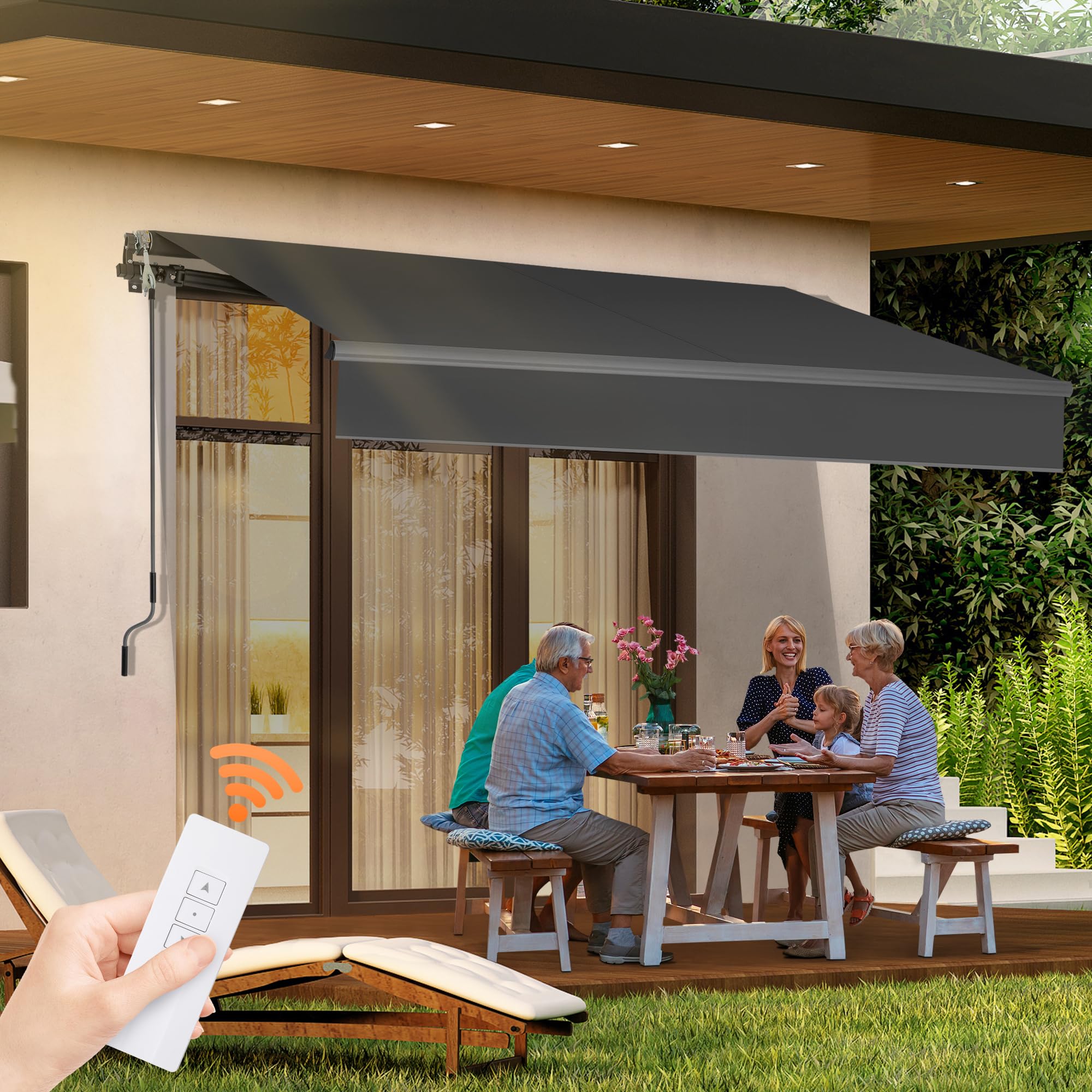 markise wasserdicht elektrisch Elektrische mit Fernbedienung 300x250cm Terrassenüberdachung Grau Einziehbarer Sonnenschutz für Balkon Inklusive Wandhalterungen und Handkurbel für einfache Verwendung Garten llagas manos bike & fun radshop Größe:2.25