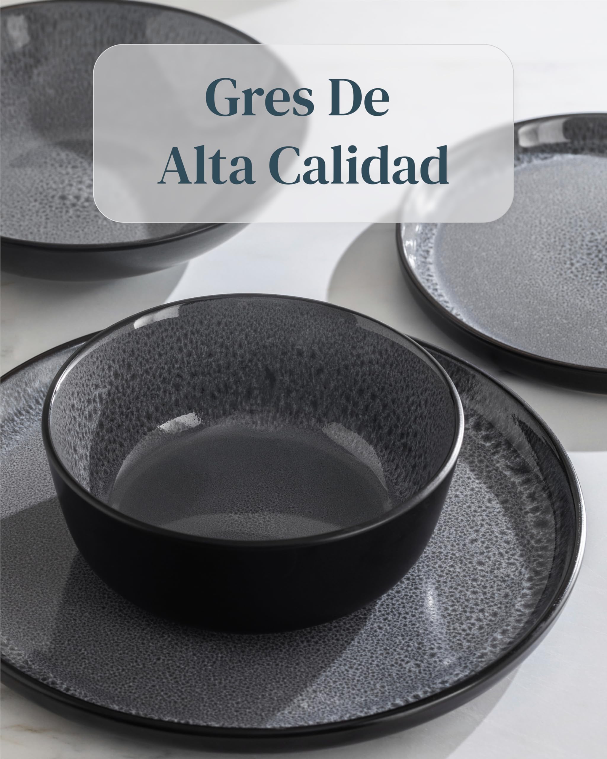 Bol de servicio Ibiza en gres - Ensaladera mediterránea - Apta para lavavajillas y microondas - Bol grande Pure Living en Gris