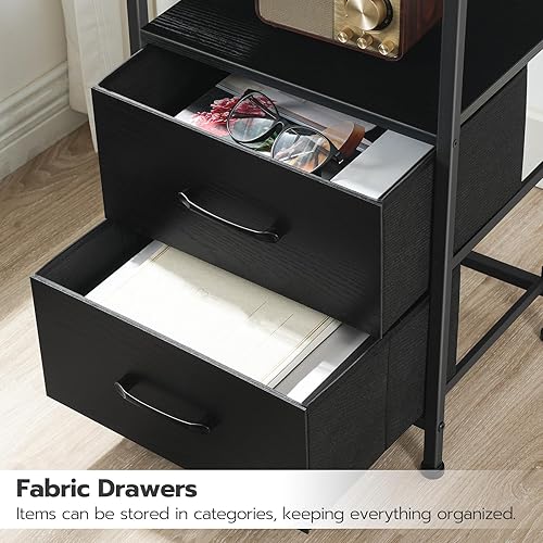 Miniatura 6 de HOOBRO Mesita de noche con estación de carga y luz LED, mesita de noche LED con 2 cajones de tela, mesa auxiliar con salidas y puertos USB, mesitas