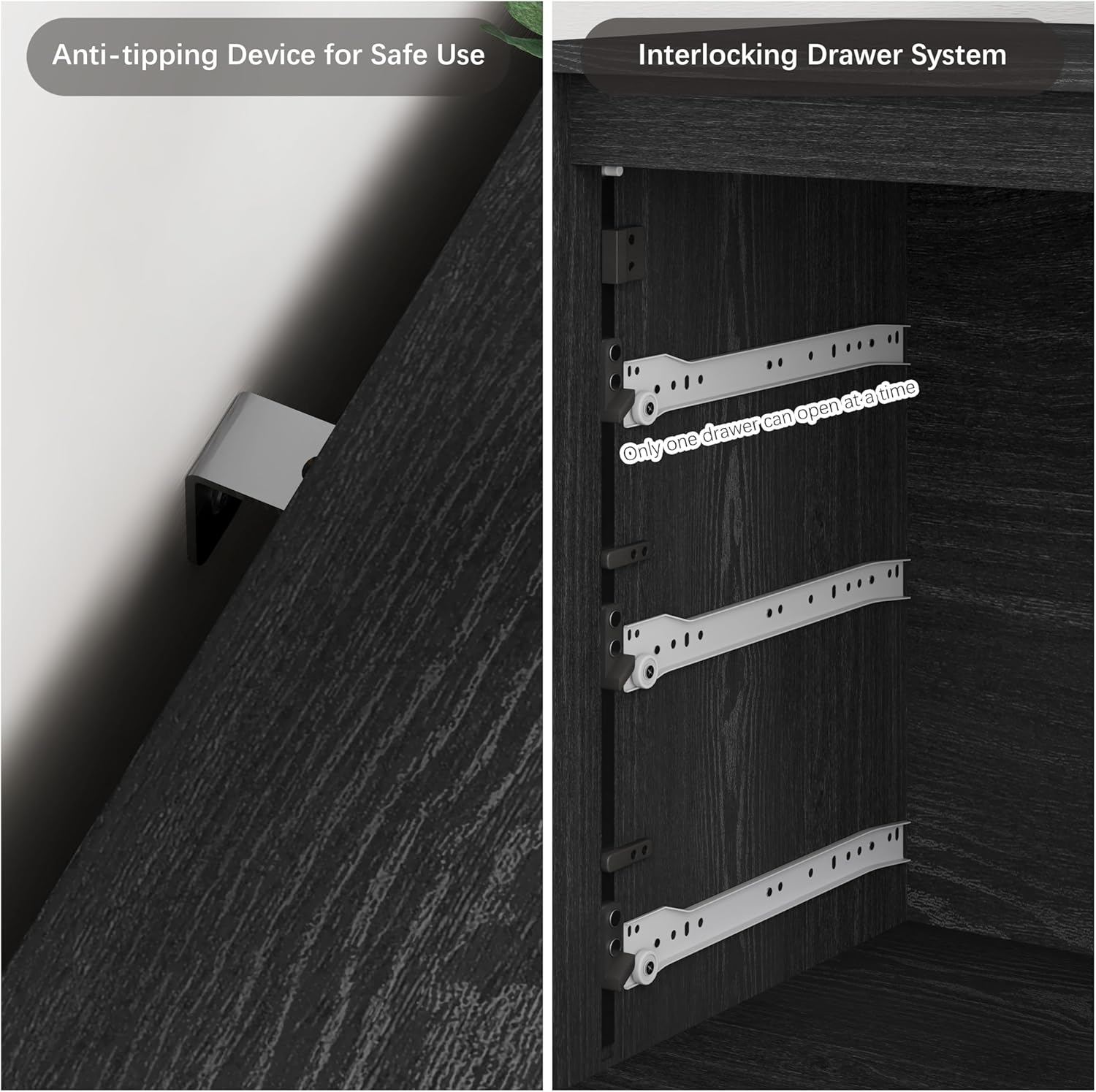 Dresser for Bedroom 3 Drawer Wood Dresser 31.4" Wide, Chest of Drawers for Bedroom, Living Room, Hallway, Entryway, Modern TV Stand Drawer Organizer, Black