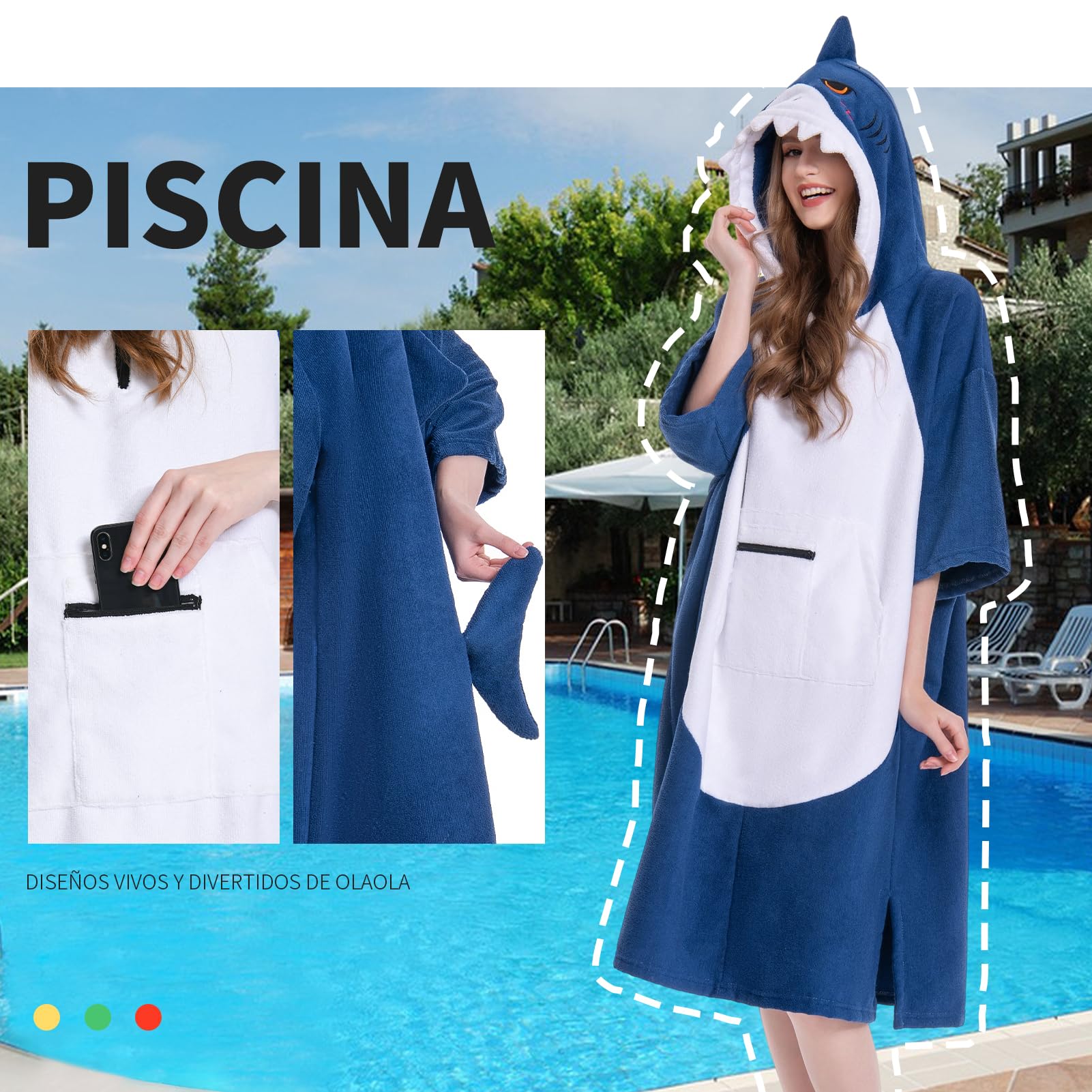 OLAOLA Poncho de Surf Adultos Toalla Microfibra Capucha Bolsillo Secado Rápido Playa Natación