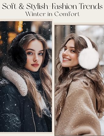 Women Winter Ear Muffs Foldable Ear Warmers Ultra Soft Fluffy Faux Fur Earmuffs for Travel Skiing Outdoor