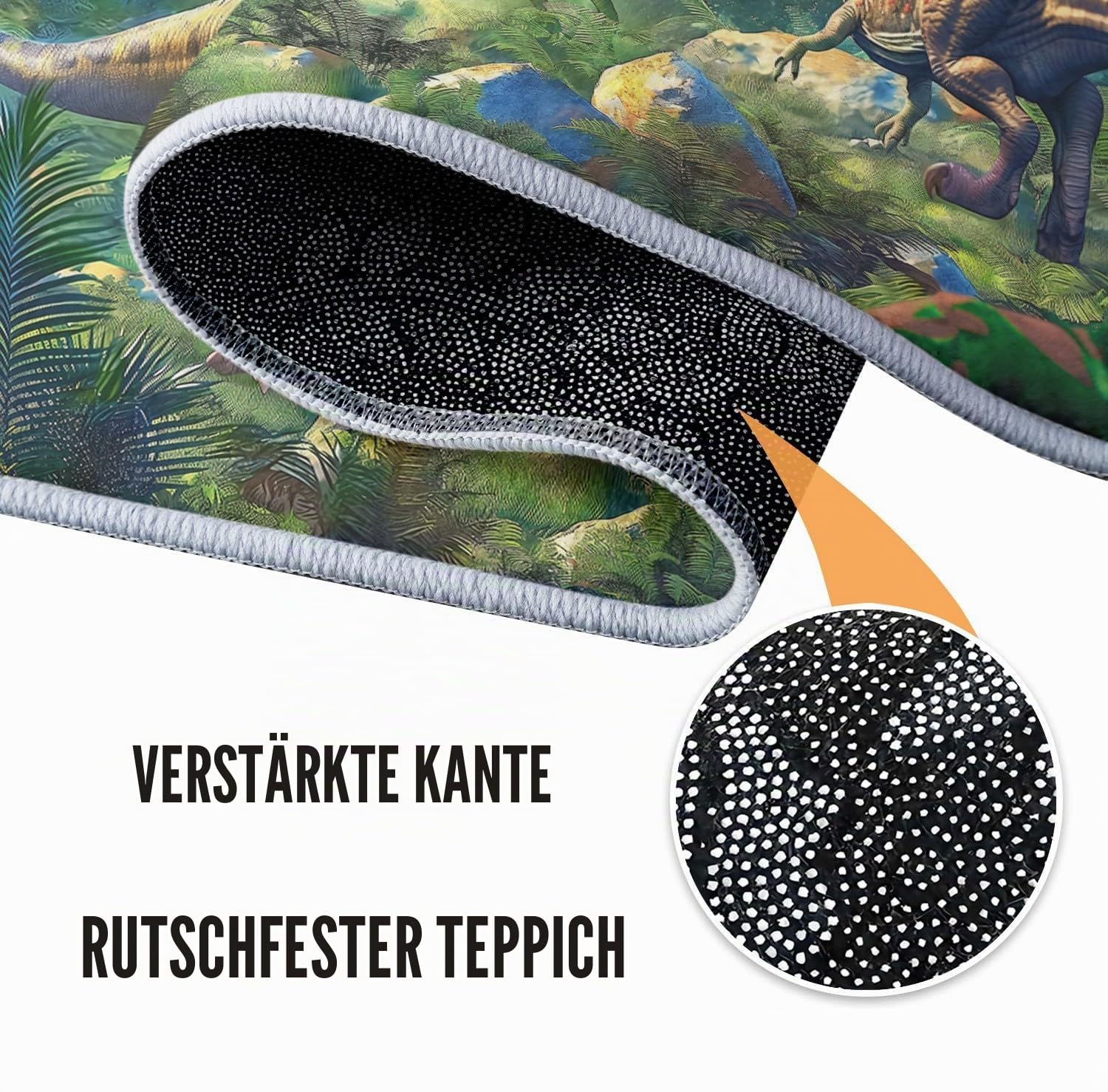 Grüner Dinosaurier Wald Teppich 80x150 cm für Wohnzimmer & Schlafzimmer, Waschbar in Waschmaschine, Weicher Kurzflor Teppich für Kinderzimmer