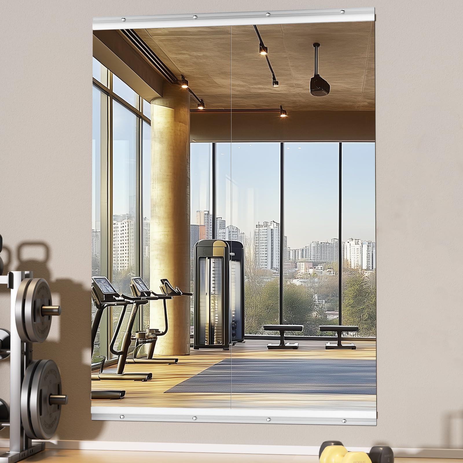 Home Gym Mirror 55" L x 21" W - 2PCS Large Full Body Mirror for Yoga, Fitness, Garage, Dance Studio, Wall-Mounted, 0.16in Tempered Glass Frameless