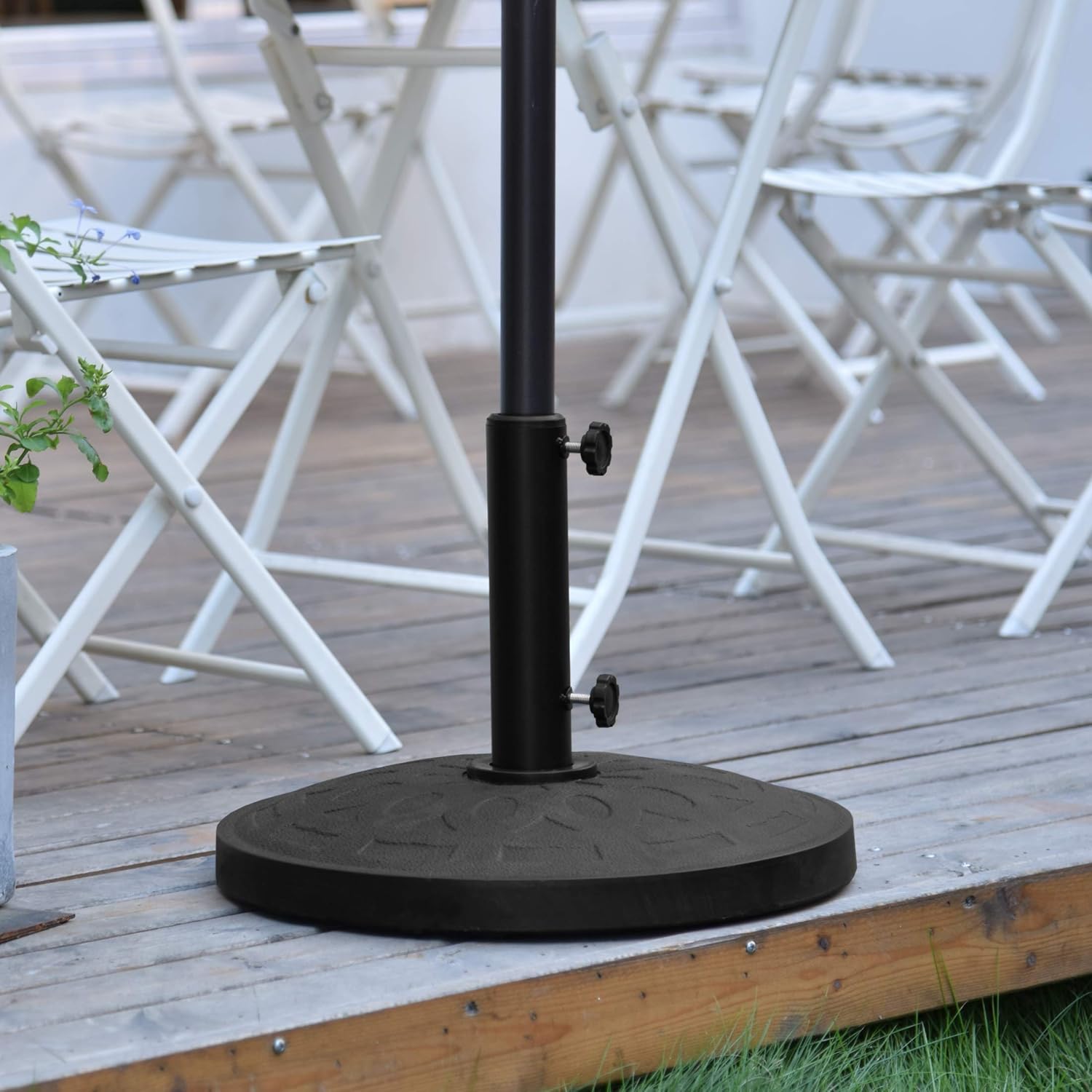 WestinTrends Round Resin Concrete Patio Umbrella Base Stand with Pattern Design, Black