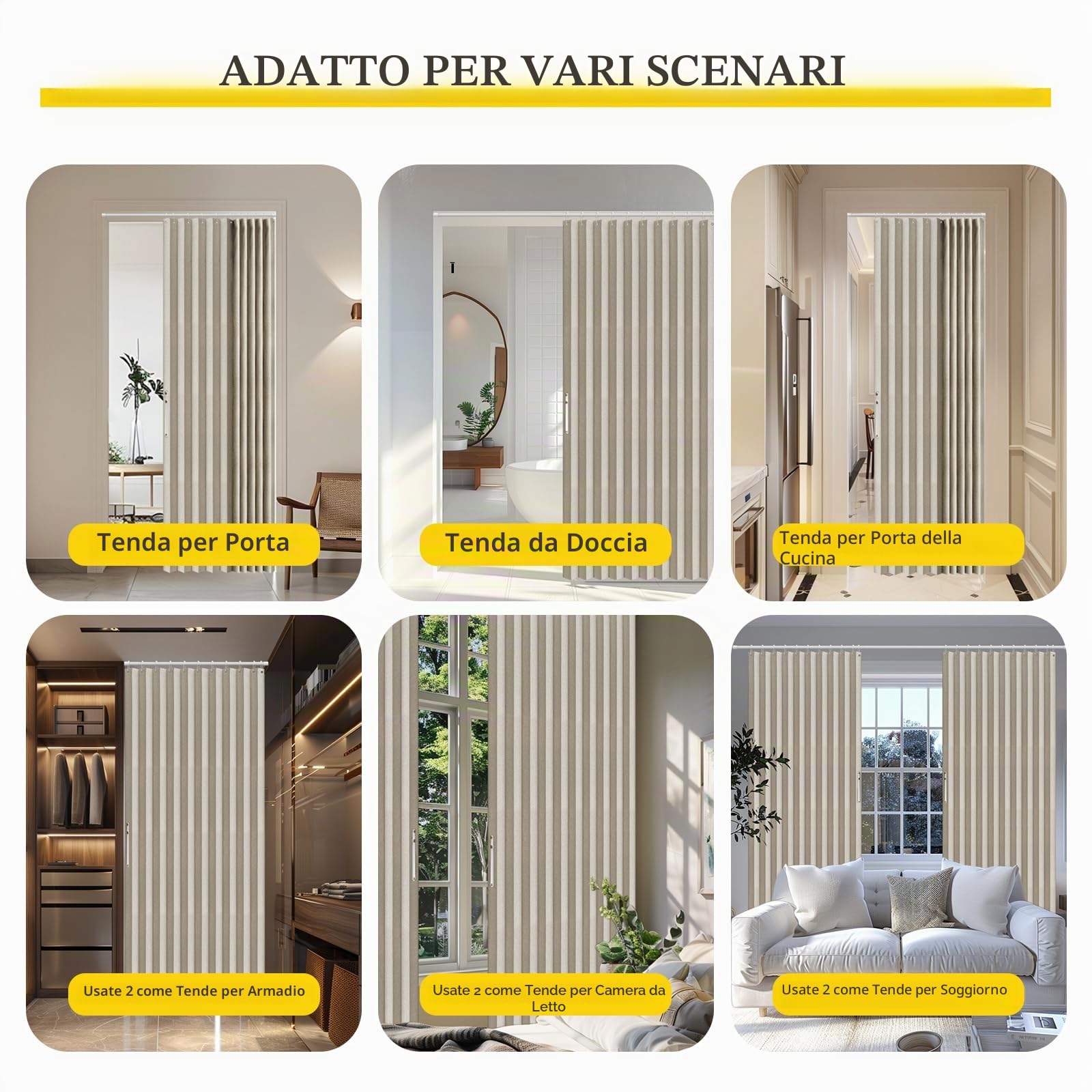 AJAZZ Tenda magnetica 100% oscurante, per porte a fisarmonica, per porte e armadi, invisibili, applicabili per camera da letto, soggiorno, porta (bianco panna, 132 x 198 cm (larghezza x lunghezza), 1