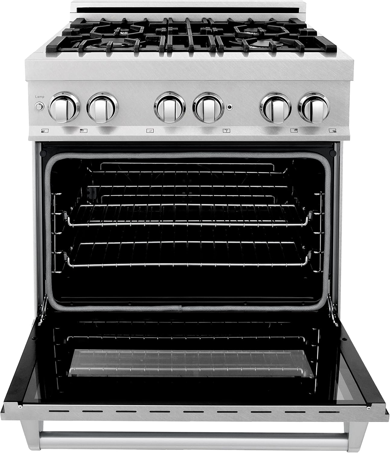 ZLINE 30 in. 4.0 cu. ft. Legacy Dual Fuel Range with 4 Burner Gas Cooktop and Electric Convection Oven in Satin Stainless Steel (RAS-SN-30)
