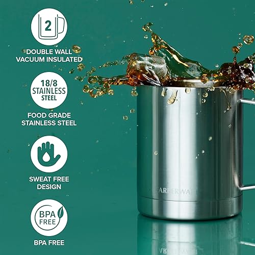 Miniatura 7 de Farberware Taza de acero inoxidable con tapa y asa, 12 horas de frío, 6 horas de calor, doble pared aislada, diseño sin sudor, apta para