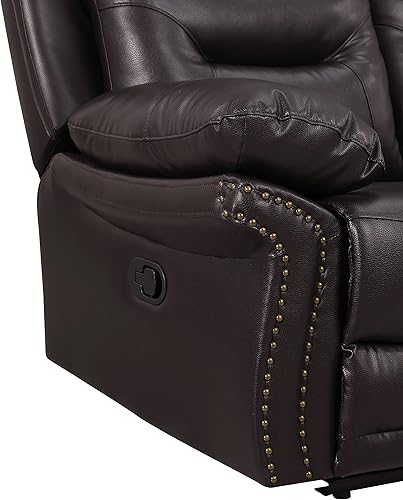 Miniatura 6 de Blackjack Furniture Andrews - Sofá reclinable de cuero tapizado con cabeza de clavos tradicional tapizada con tapizado y ribeteado, sofá biplaza de