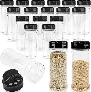 20 Pack 6 oz Plastic Spice Jars with Black Shaker Cap Clear Empty Spice Bottles with Shaker Lids Seasoning Container for Storing Spice Seasoning Powder