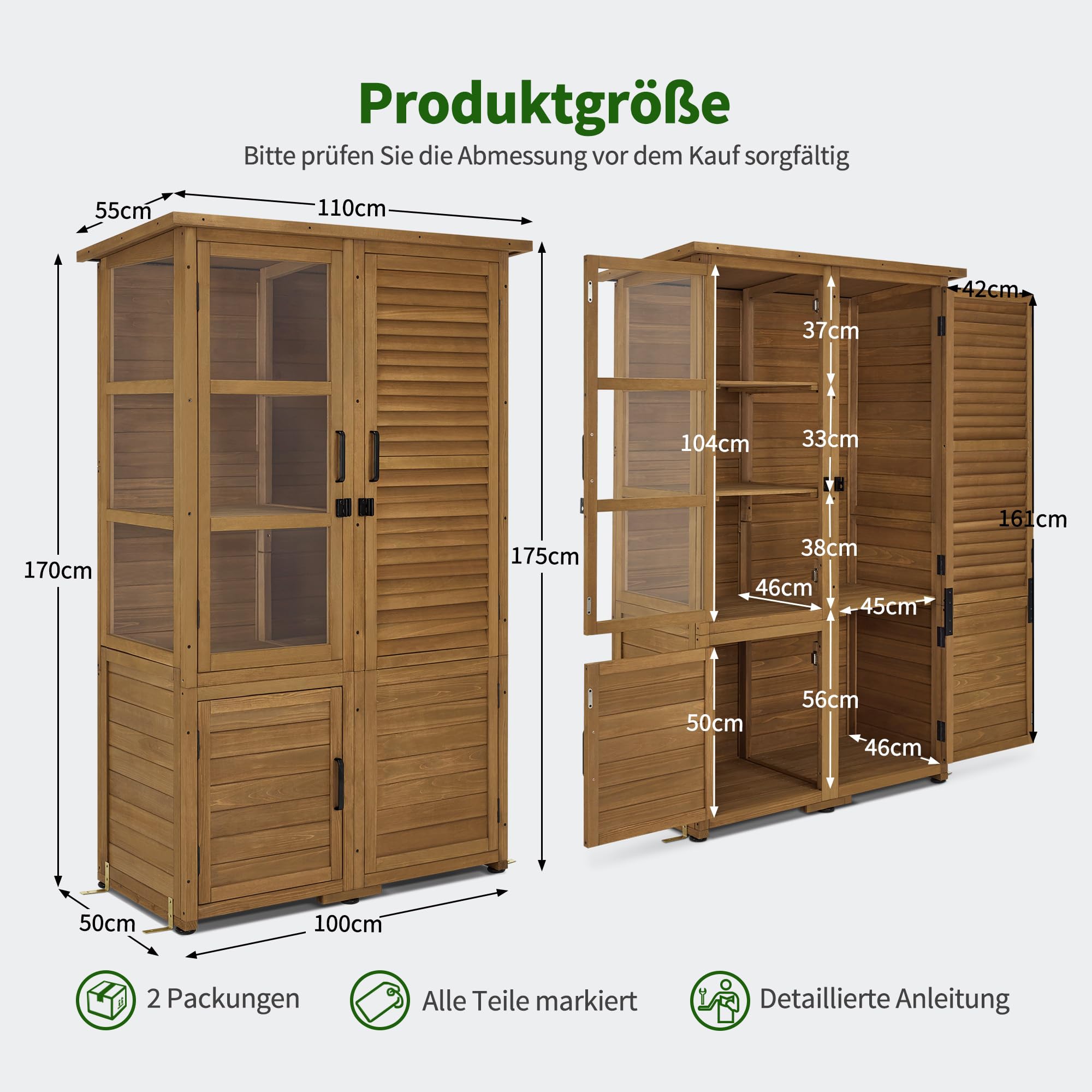 M MCombo Armoire de Jardin Abri de Jardin en Bois Résistant aux intempéries, abri de Jardin extérieur Étanche, pour l'extérieur Balcon Terrasse, 55×110×175 cm, 0130D (Naturel)