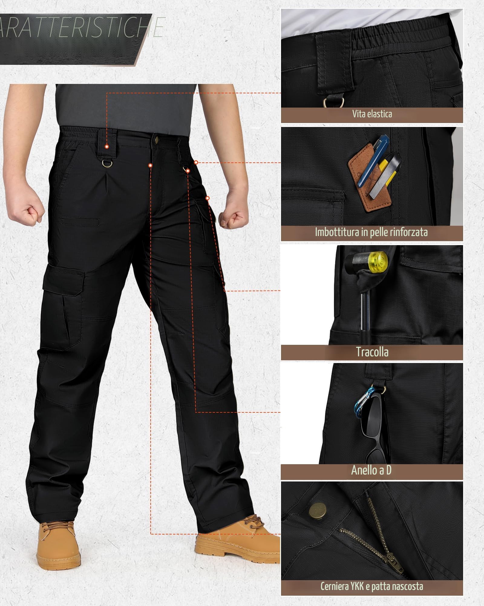IGOLUMON Pantaloni da Lavoro Uomo Pantaloni Cargo Pantaloni Tattici con Multi Tasca Pantalone Uomo per Casual Campeggio Escursioni