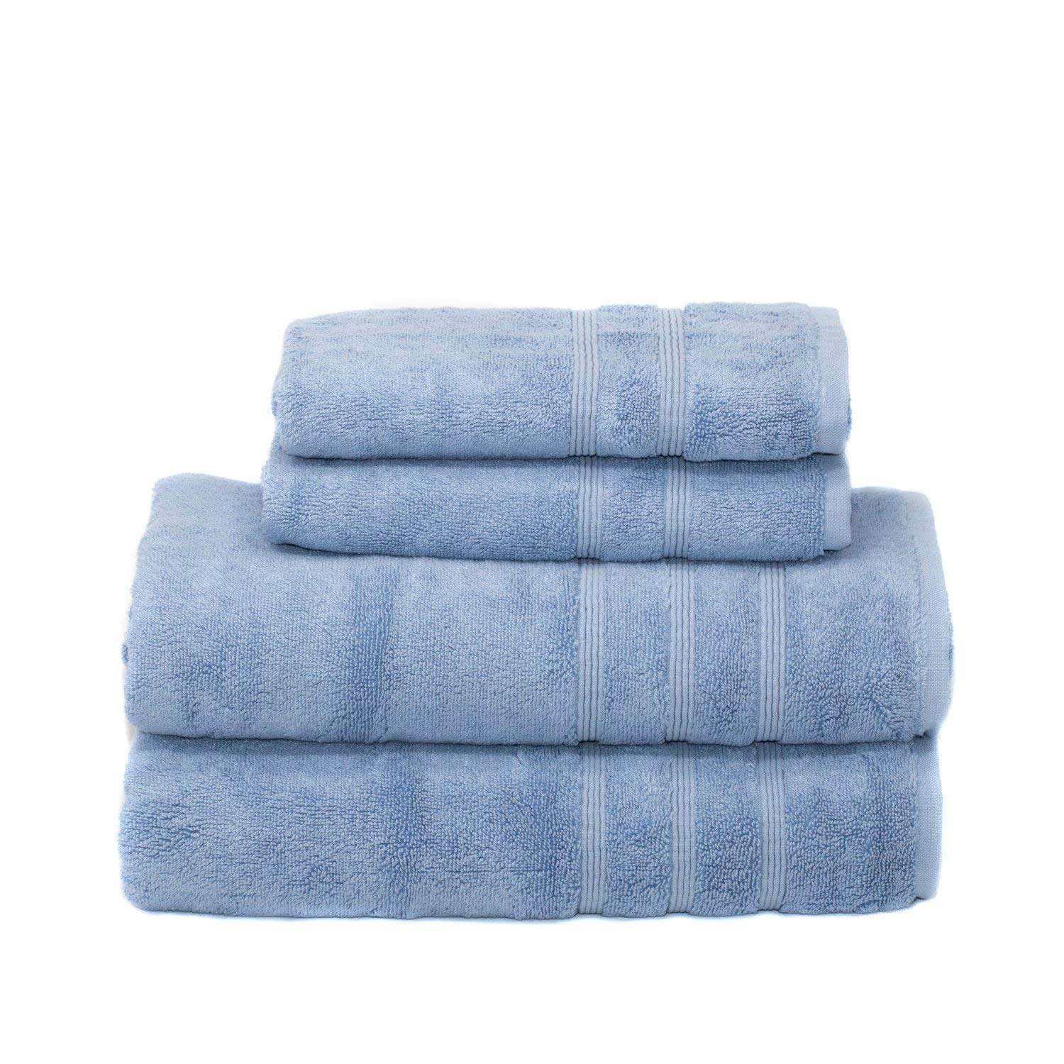Mosobam Luxury Turkish 4pc Towel Set 30X58 16X30 Allure Blue 700 GSM Bamboo Viscose & Aegean Turkish Combed Cotton