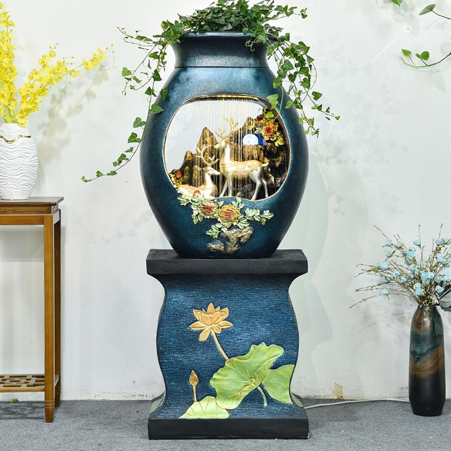 Garden Fountain Floor Standing Water Fountain Indoor Home Waterfall with Atomizer Polyresin Decoration Waterfall Decoration Ornament for Home Decoration Meditation Relaxation Garden