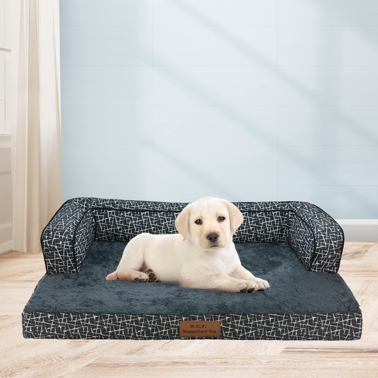 review long rich Rectangle Pet Bed, Cozy Latex Foam Dog Sofa Bed for Small, Medium, and Large Pets, Waterproof PV Plush Fabric Pet Cushion,Non-Slip (30