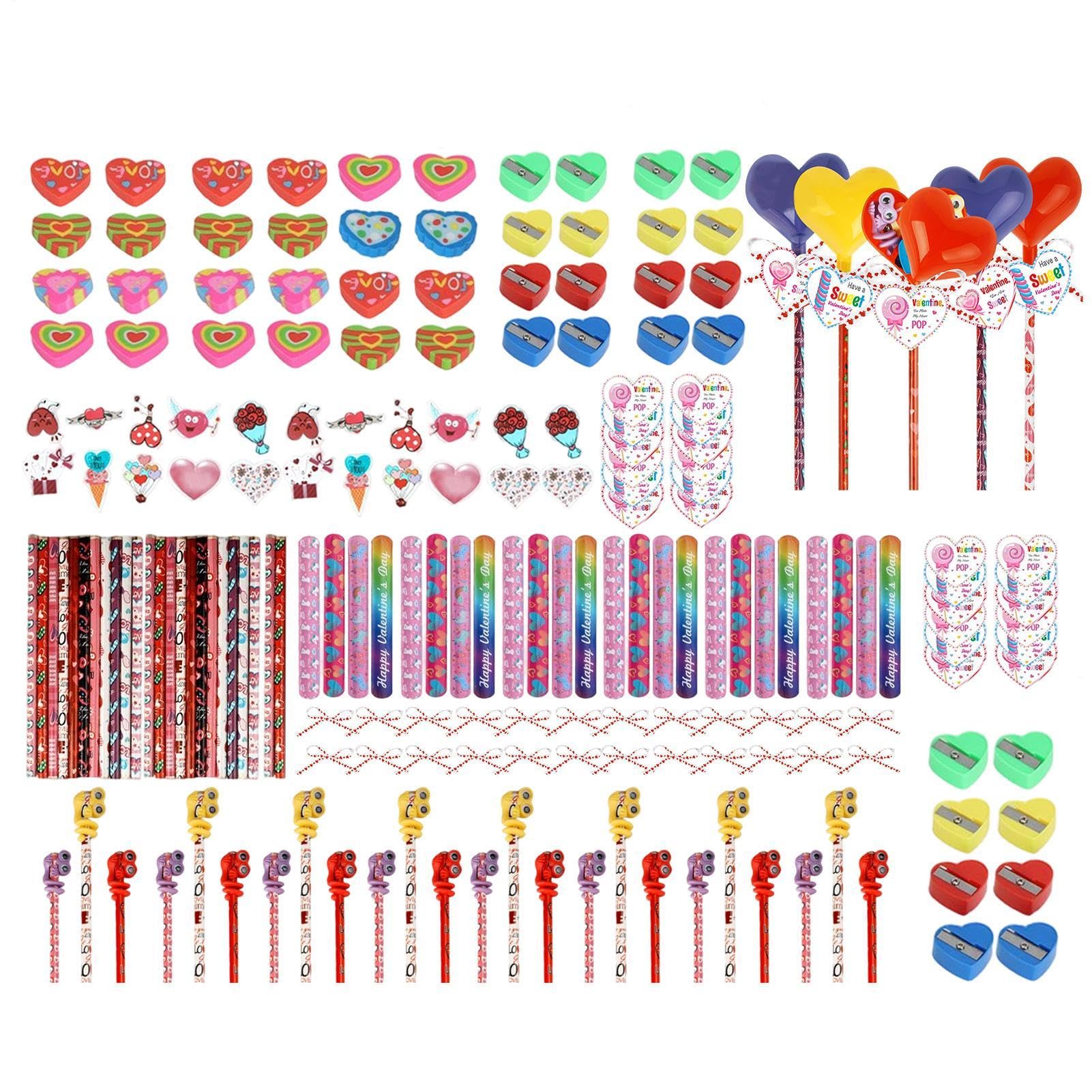 Valentinstag Schreibwaren Herz mit Stickern, Karten und Bleistiften | Schreibset Für Kinder Zum Valentinstag Für Mädchen Schüler Geschenkideen Für Party Gastgeschenke