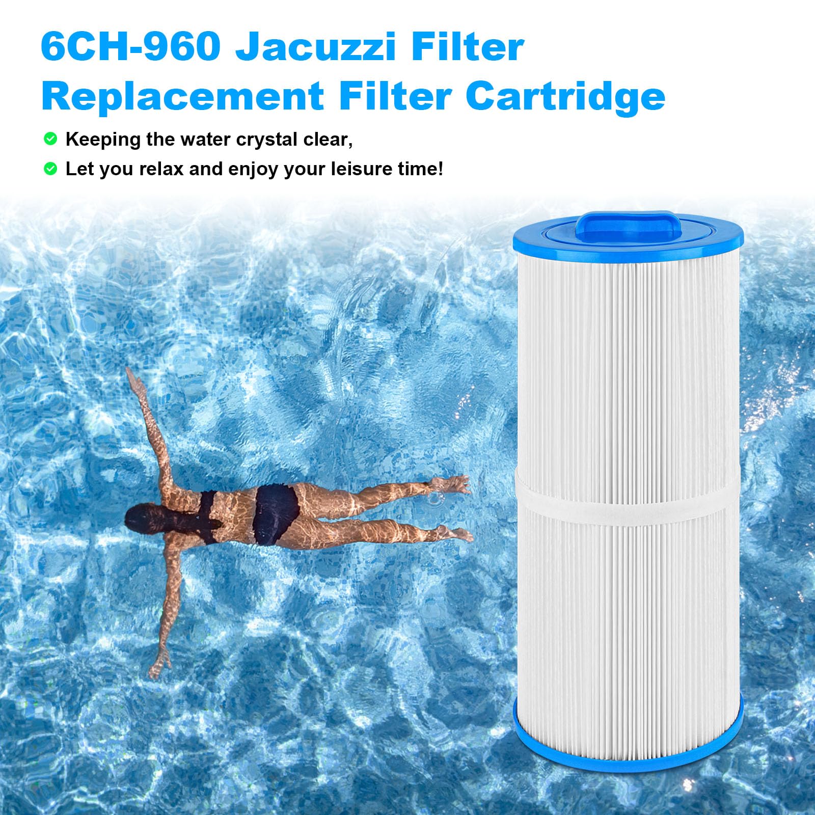 PLF6CH-960 - Filtro de Repuesto para Jacuzzi J-300, J400, PJW60TL-F2S, Filbur FC-2800, 6540-476, Filtro de SPA con Mango Cerrado (no se Puede Quitar) - 2 Unidades
