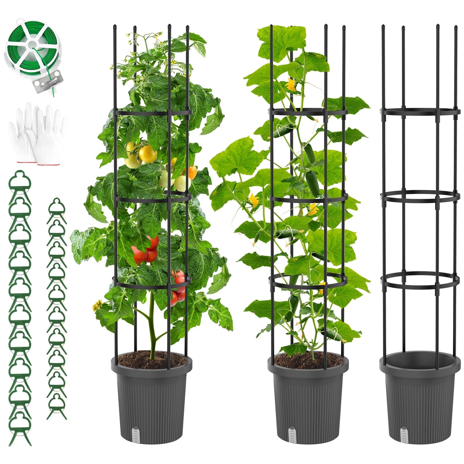 2 Pack Tomato Planter with Trellis for Climbing Plants Outdoor, Self Watering Raised Garden Bed Planter Box, Tomato Cage Garden Trellis Plant Support for Climbing Vegetables Flowers Indoor