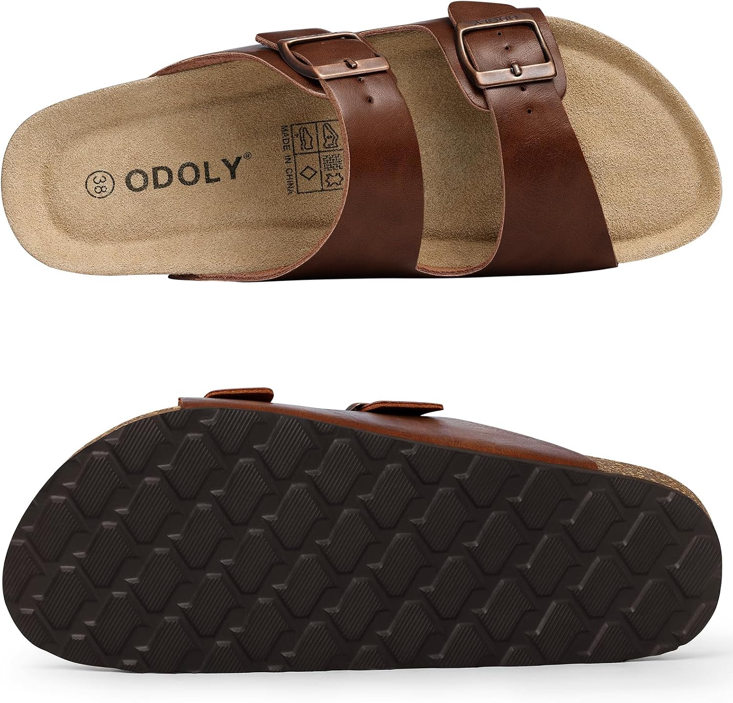 ODOLY Men's Cork Footbed Slide Sandal, Arch Support Summer Outdoor Sandals with Adjustable Buckle for Men thumbnail