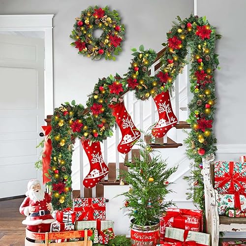 Vista 17 de WANNA-CUL Guirnalda de Navidad preiluminada de 6 pies, color azul plateado, con luces para puerta delantera, guirnalda de mantel de Navidad