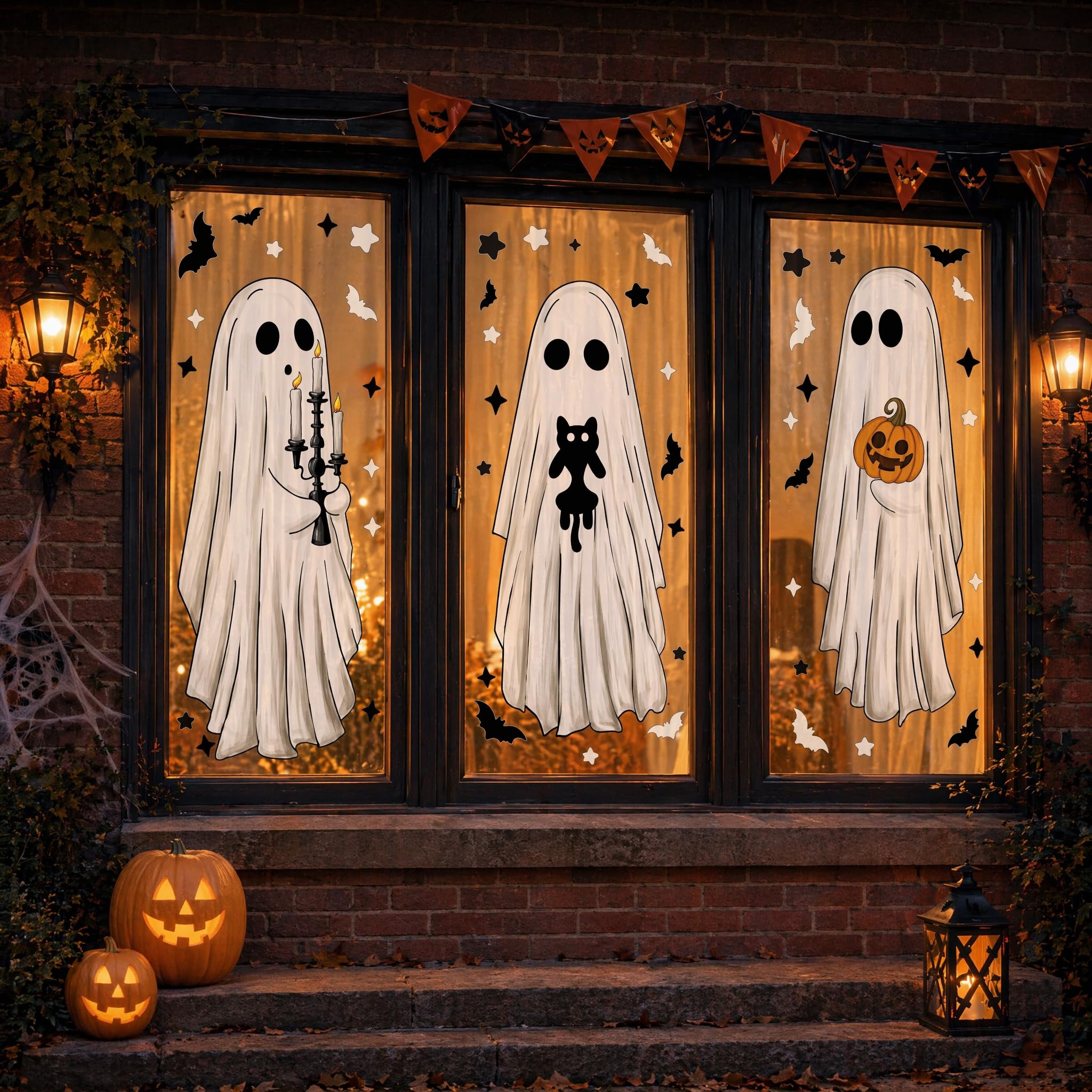 3 Sheets Halloween Ghost Window Stickers Large Static Window Clings