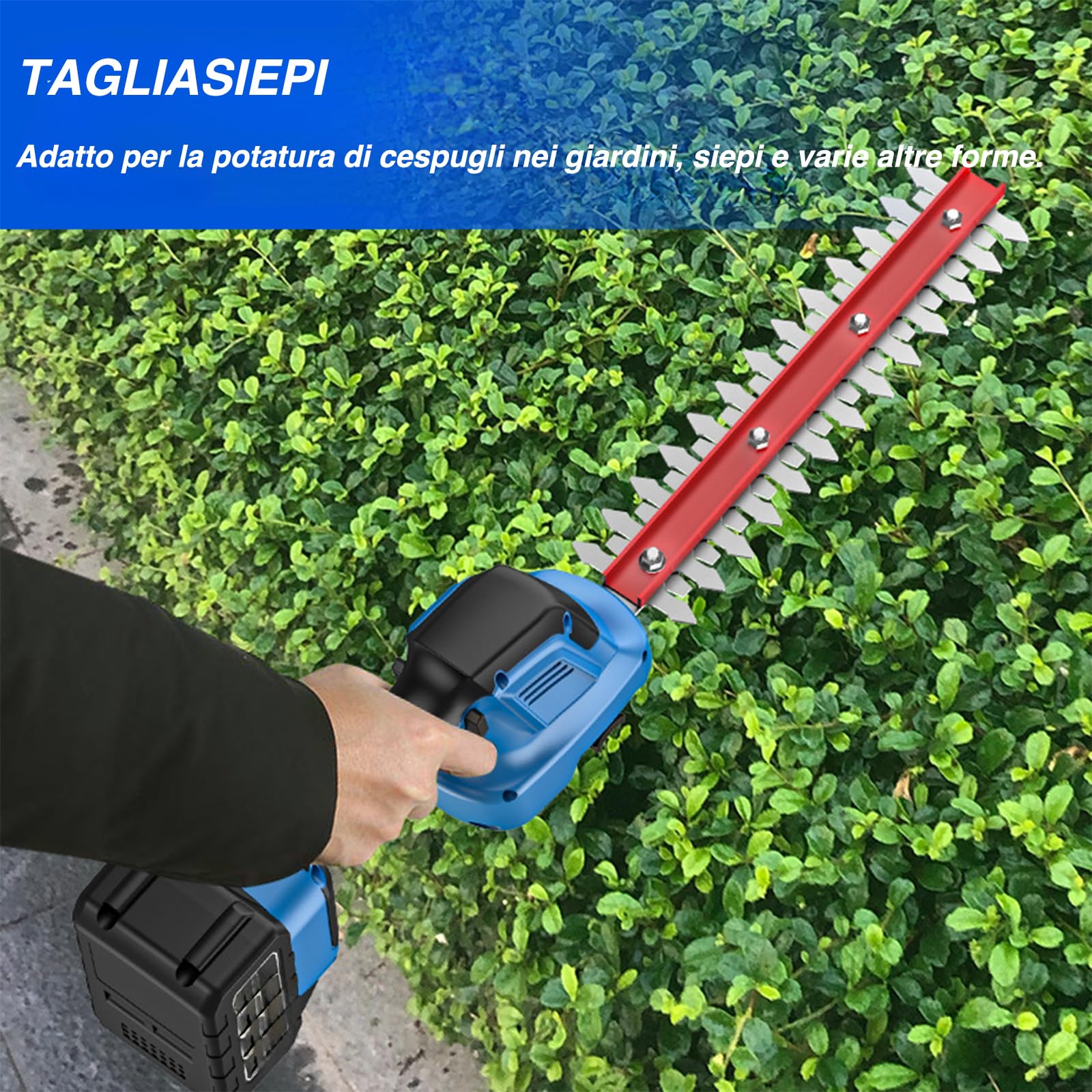 VOLTIX Taille-haie sans fil 2 en 1 - Taille-haie électrique avec 2 batteries et chargeur - Puissant et polyvalent pour haies et arbustes - Design portable et léger avec lames en acier inoxydable
