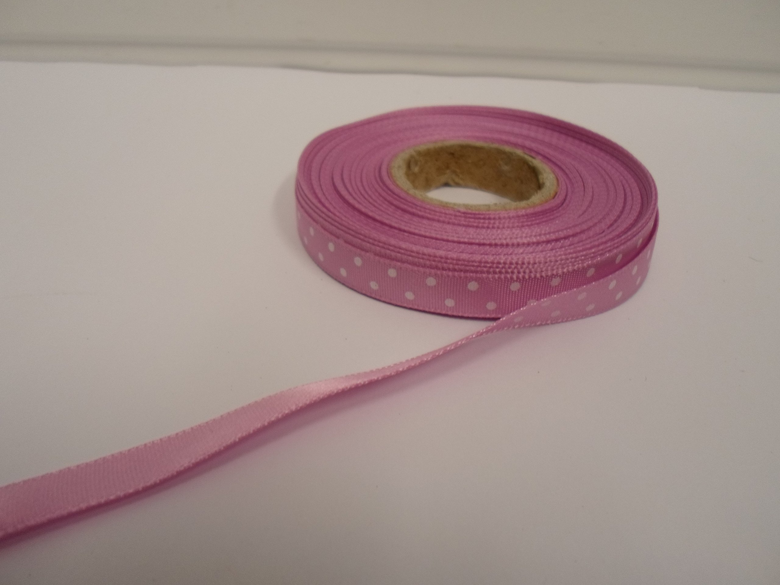 2 metres (Cut from Reel) x 10mm Polka dot Satin Ribbon Candy Bright Pink with White Spots dots 10 mm 3/8" 1cm