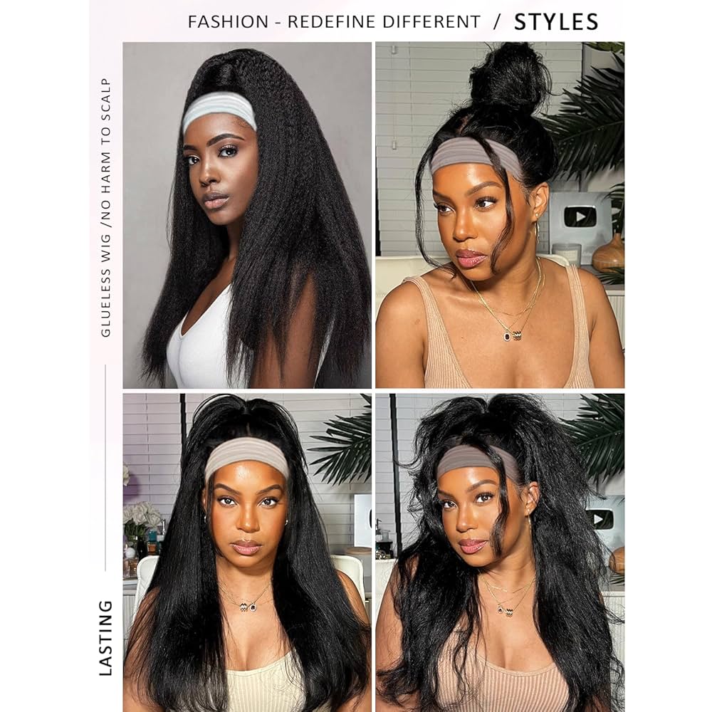 Amazon.com : Headband Wig Human Hair 22 Inch Kinky Straight