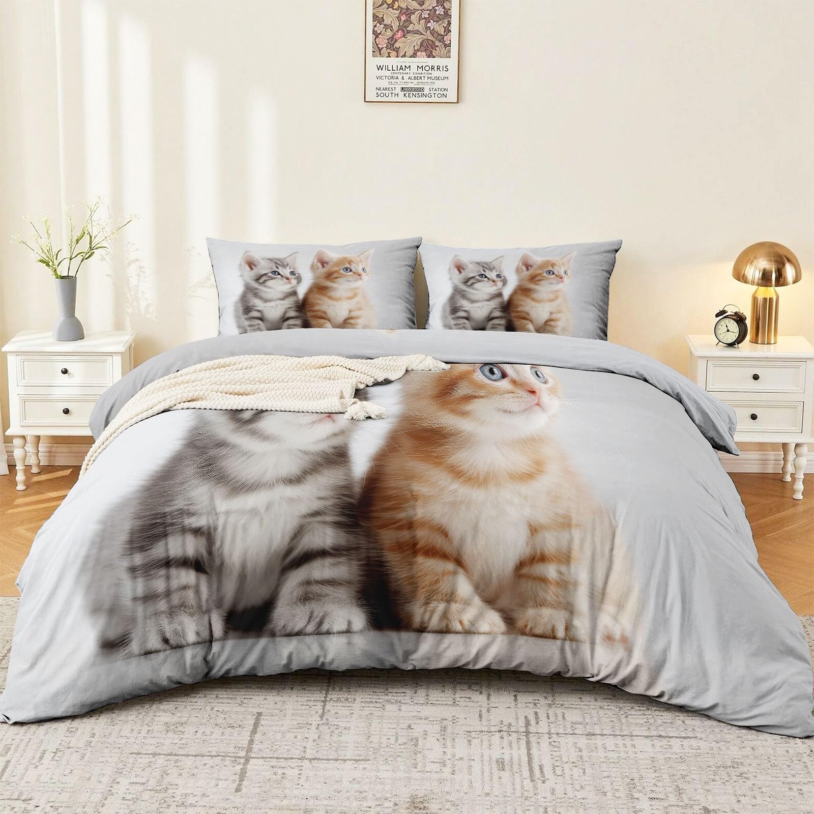 Housse de couette 140x200 chat : parure de lit zippée infroissable