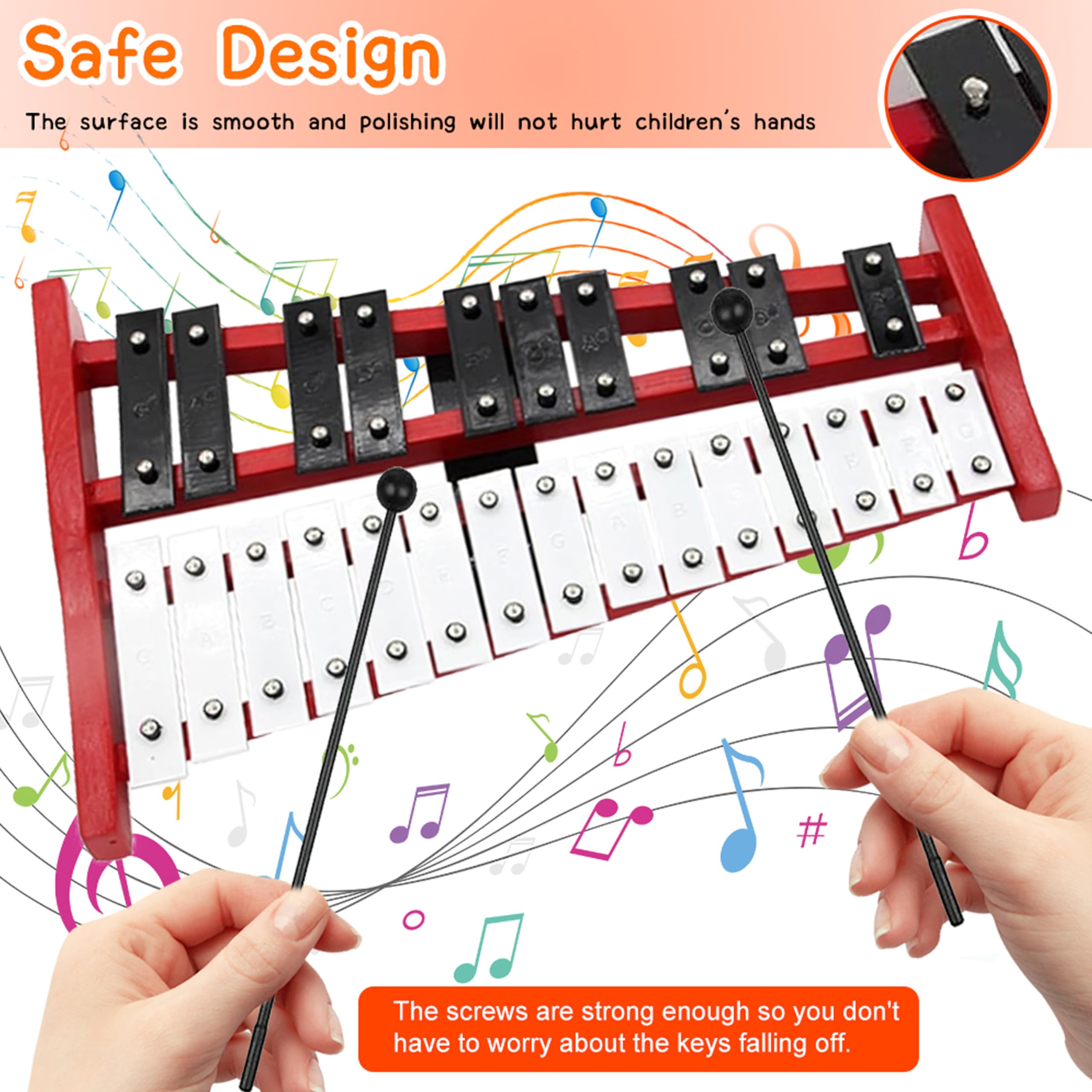 Glockenspiel Xilofono in legno a 25 note, Strumenti musicali per bambini e adulti, con 2 bacchette e borsa per il trasporto, Percussioni a mano in legno e alluminio