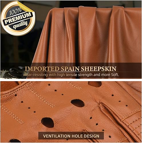 Miniatura 7 de GSG Guantes de cuero Geniune para hombre, piel de oveja, color negro, para conducir ciclismo, pantalla táctil, motocicleta sin forro