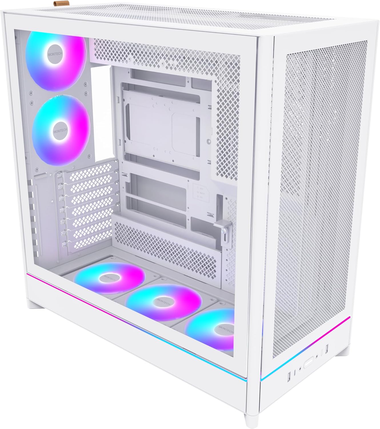 Montech HS Series ATX Mid-Tower PC Case, Gaming PC, High-Airflow, Reversible Layout, Sturdy Curved Tempered Glass Front Panel, 5X ARGB PWM Fan Pre-Installed, Sink-in Design (HS01 PRO White)