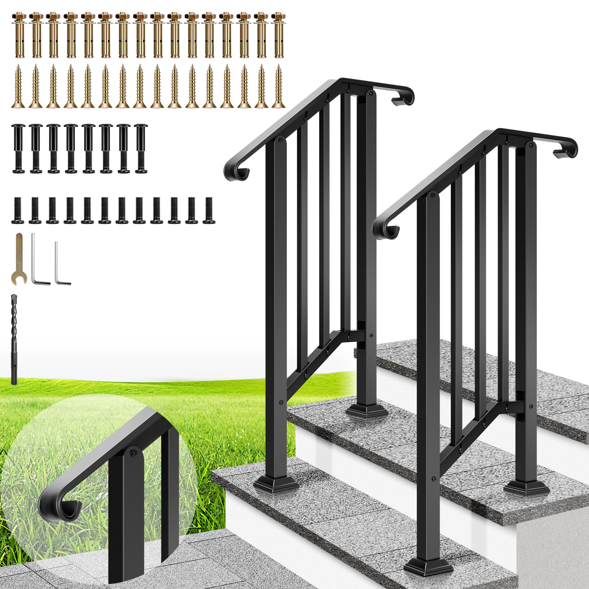 VIVOHOME Curved Ends Handrail with Balusters 2-Pack
