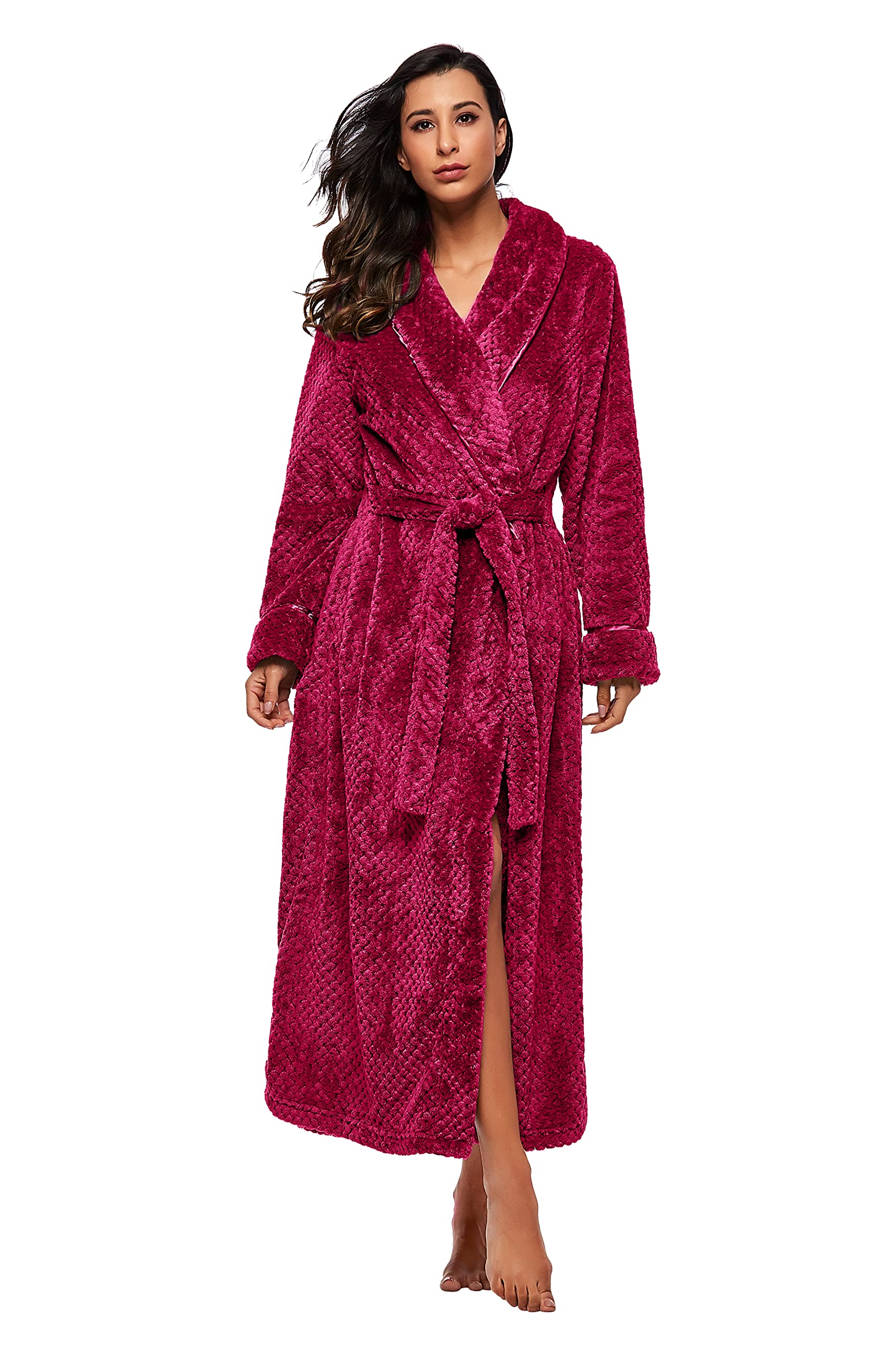 BELLOOWomen Winter Fleece Dressing Gown Fluffy Bathrobe Full Long